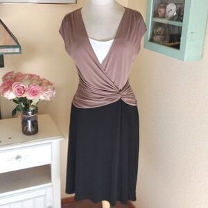 NorthStyle Two-Tone Brown and Black Faux-Wrap Dress